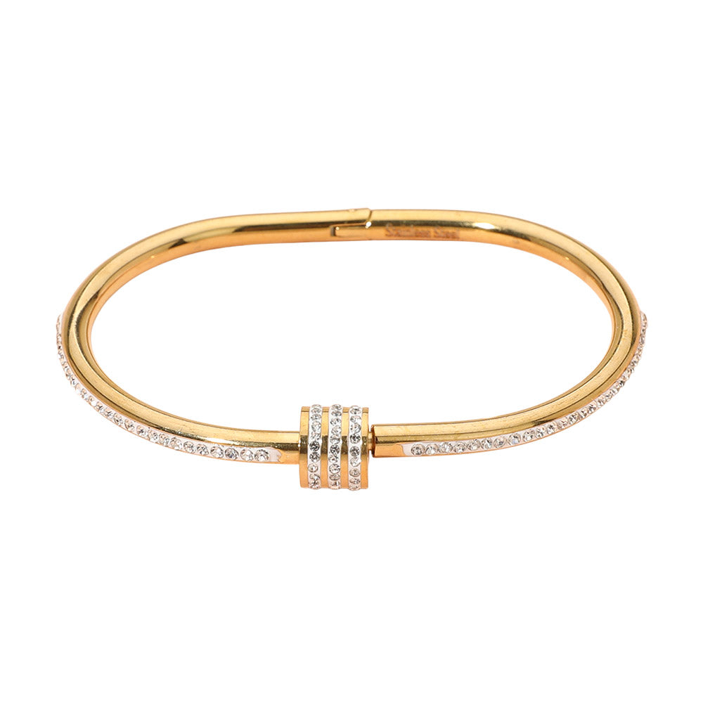 Stainless Steel CZ Stone Accent Hinged Bangle Bracelet