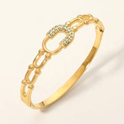 Stainless Steel CZ Pave Horseshoe Accent Hinged Bangle Bracelet