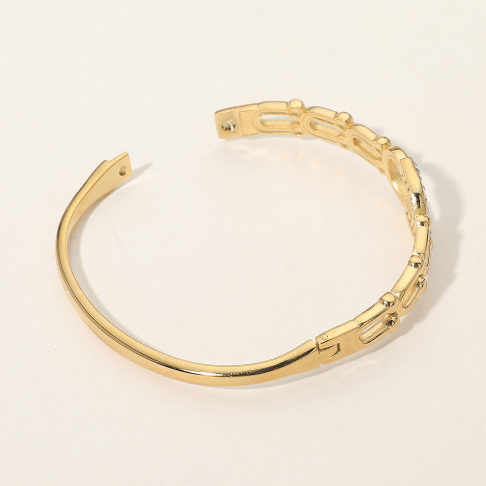 Stainless Steel CZ Pave Horseshoe Accent Hinged Bangle Bracelet