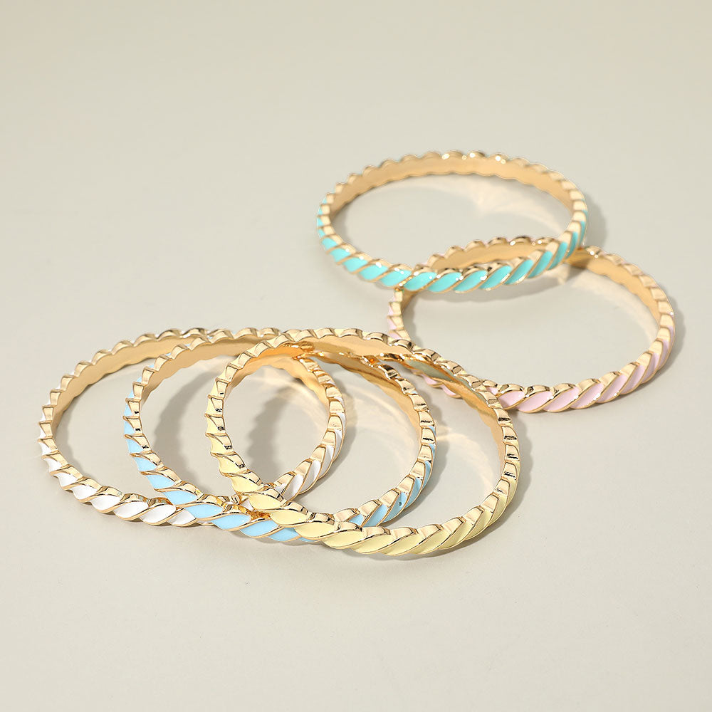 Enamel Inlay Twisted Hinged Bangle Bracelet