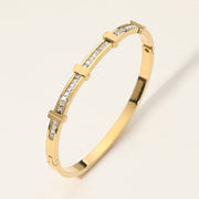 SECRET BOX_Stainless Steel Stone Inlay Sleek Hinged Bangle Bracelet