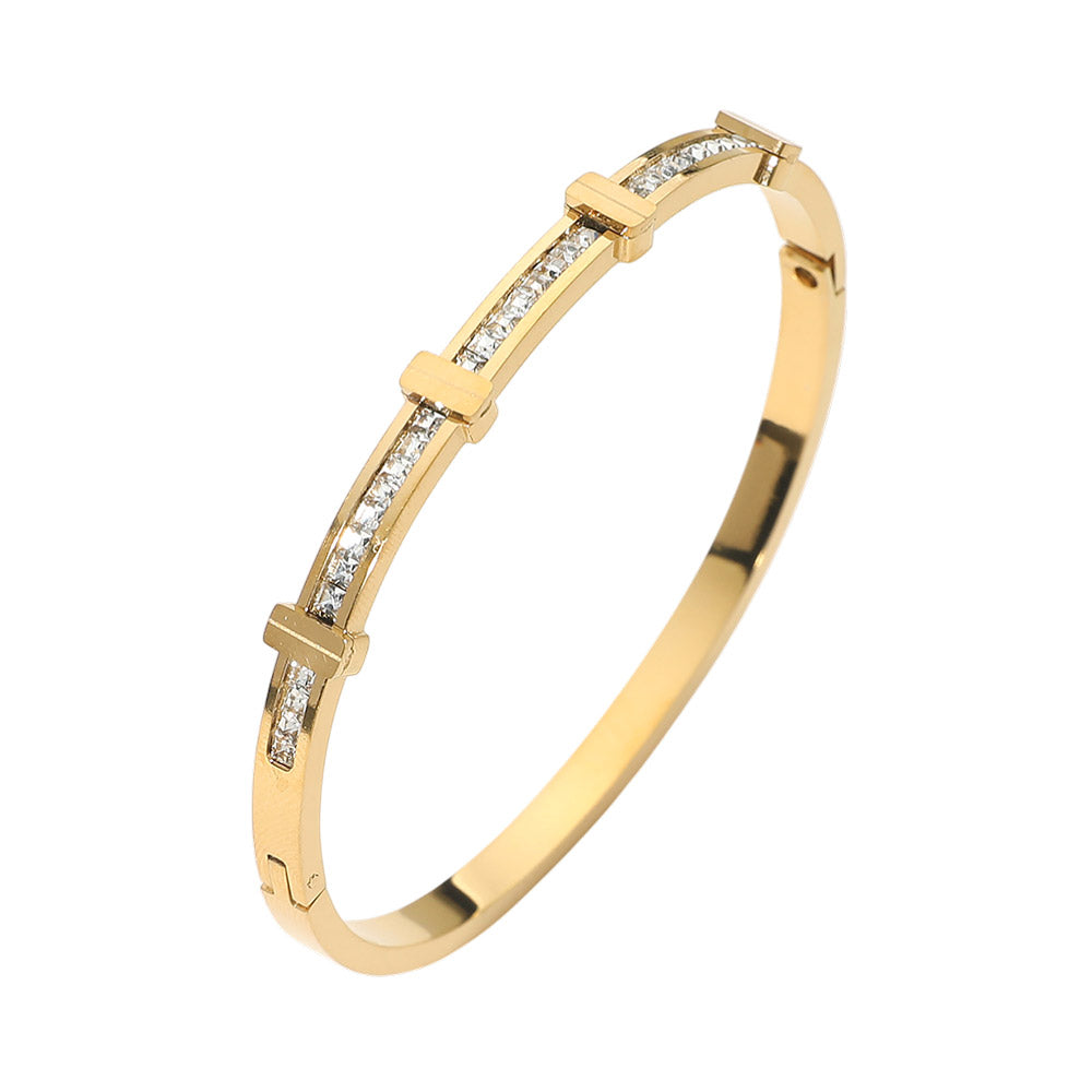 SECRET BOX_Stainless Steel Stone Inlay Sleek Hinged Bangle Bracelet