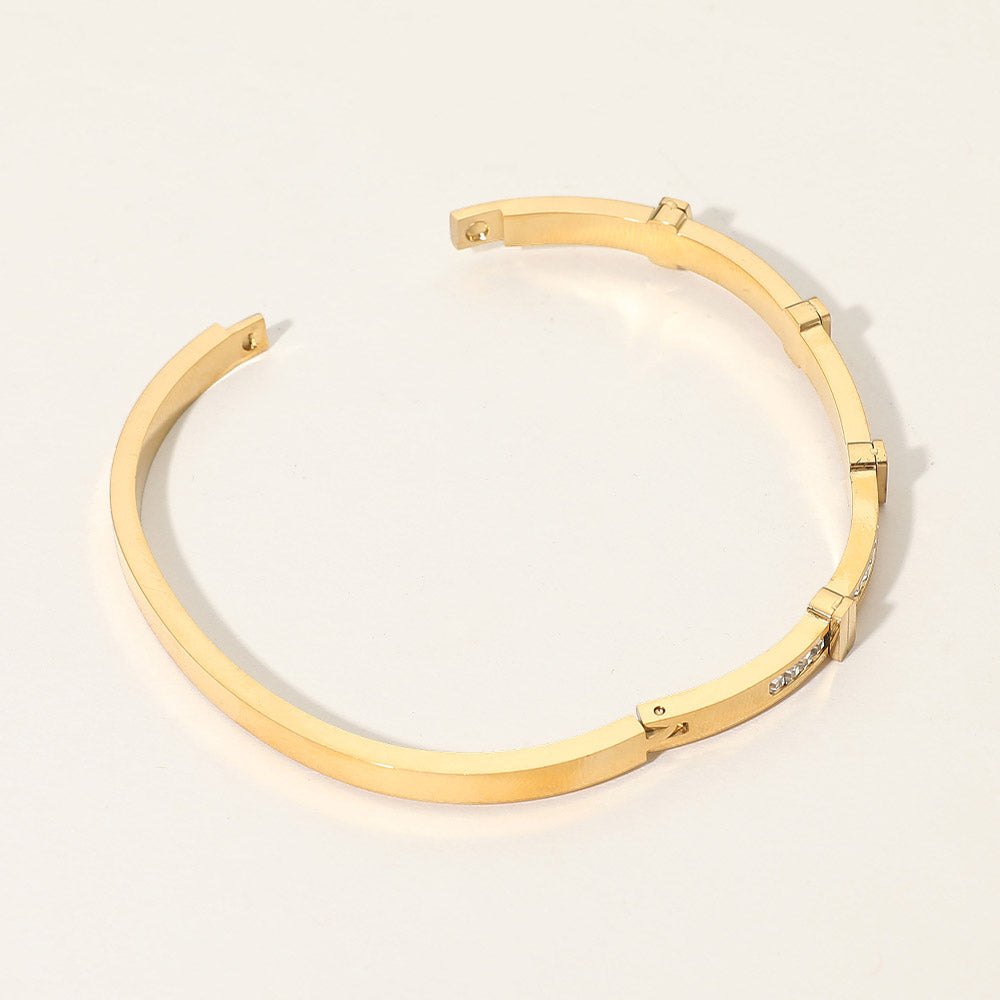 SECRET BOX_Stainless Steel Stone Inlay Sleek Hinged Bangle Bracelet