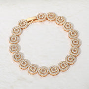 14K Gold Plated Round Halo CZ Link Tennis Bracelet
