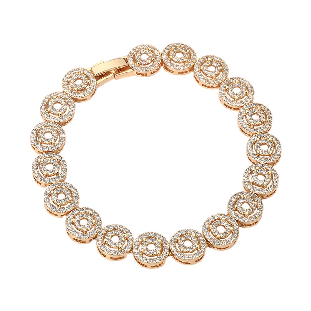14K Gold Plated Round Halo CZ Link Tennis Bracelet