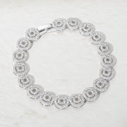 Rhodium Plated Round Halo CZ Link Tennis Bracelet