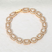 14K Gold Plated Mixed Cut Halo CZ Link Tennis Bracelet