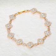14K Gold Plated CZ Pave Quatrefoil Link Bracelet