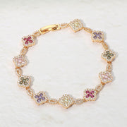 14K Gold Plated CZ Pave Quatrefoil Link Bracelet