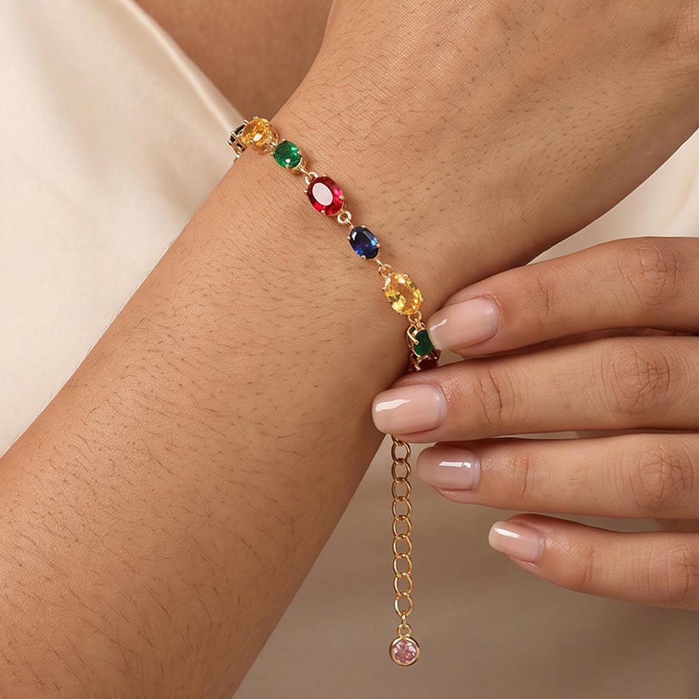 Stainless Steel Mixed Shape Multicolor Gem Link Bracelet