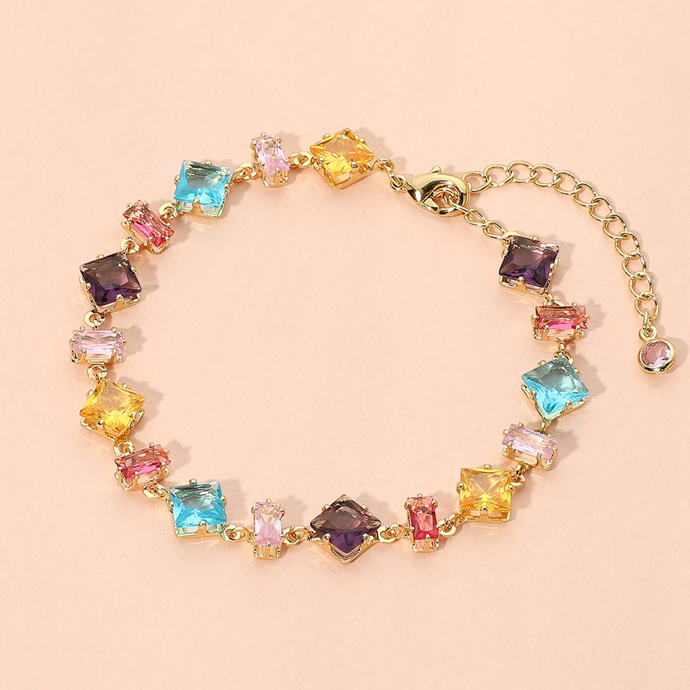 Stainless Steel Mixed Shape Multicolor Gem Link Bracelet