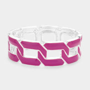 Curb Chain Cutout Enamel Hinged Bangle Bracelet