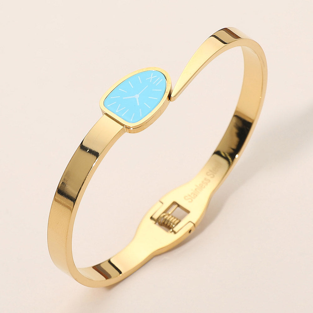 Stainless Steel Minimal Dial Accent Hinged Bangle Bracelet