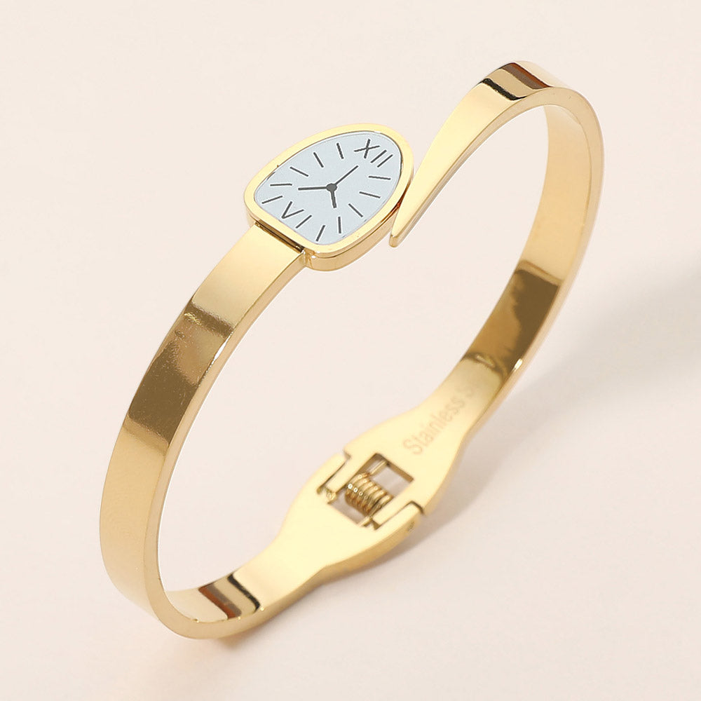 Stainless Steel Minimal Dial Accent Hinged Bangle Bracelet
