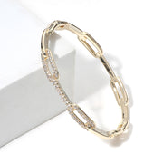 CZ Stone Paved Paperclip Chain Hinged Bangle Bracelet