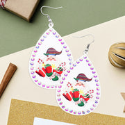 Stone Trim Santa Claus Xmas Gift Serape Print Metal Teardrop Dangle Earrings
