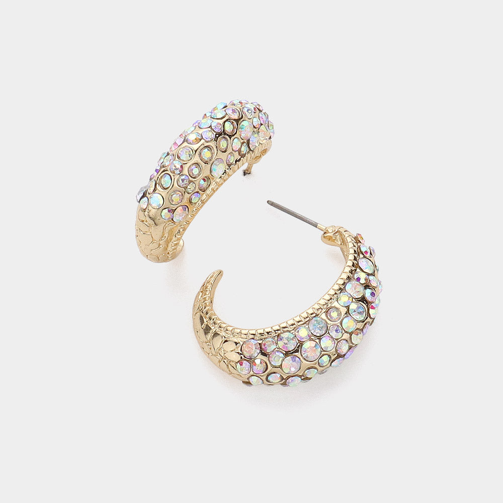 Rhinestone Embellished Half Hoop Earrings