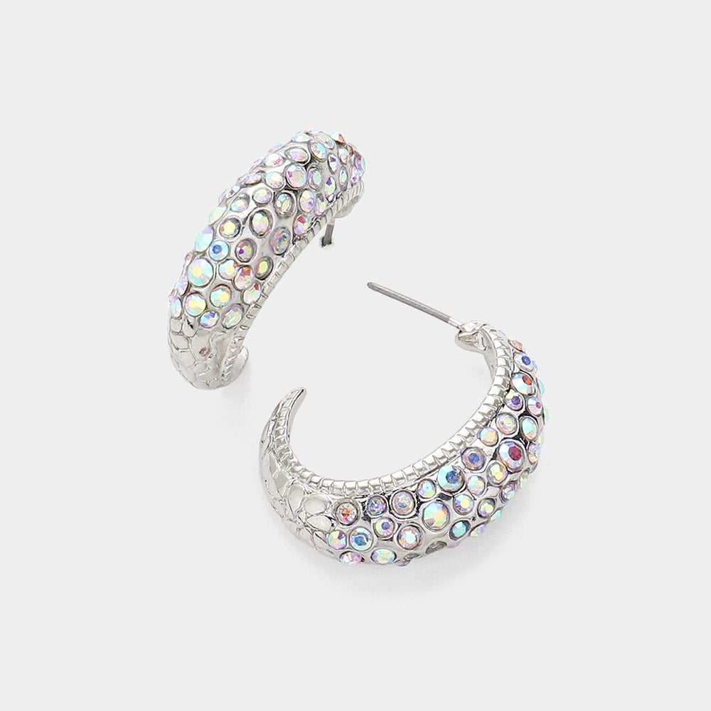Rhinestone Embellished Half Hoop Earrings