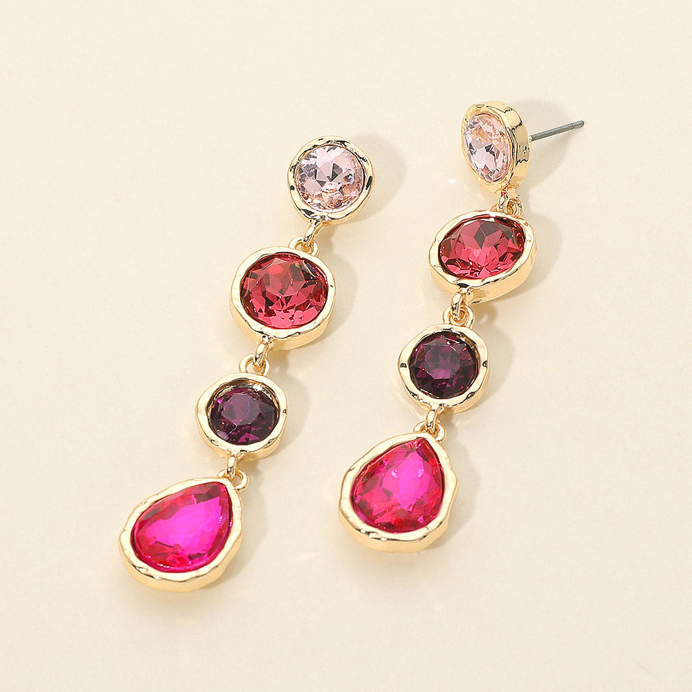 Round Teardrop Stone Link Drop Earrings