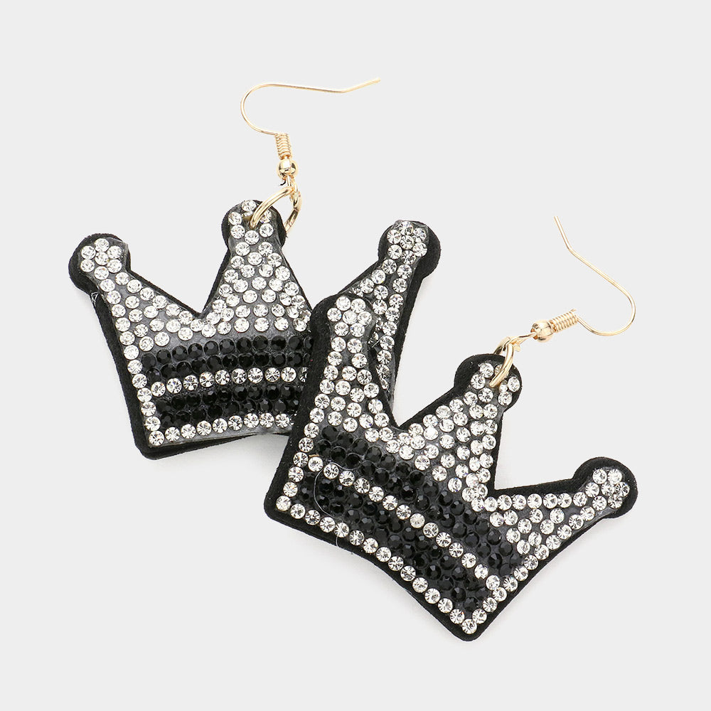 Felt Back Bling Crown Dangle Earrings