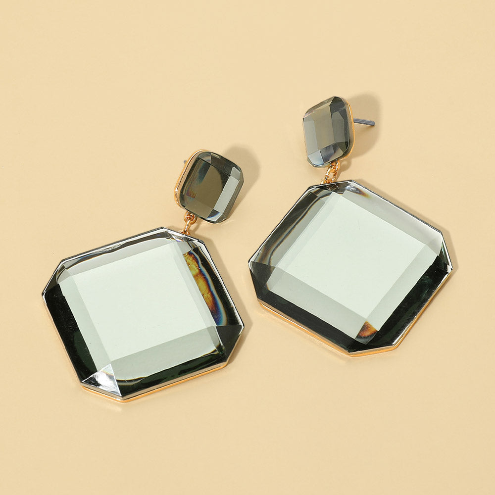 Faceted Geometric Stone Drop Earrings
