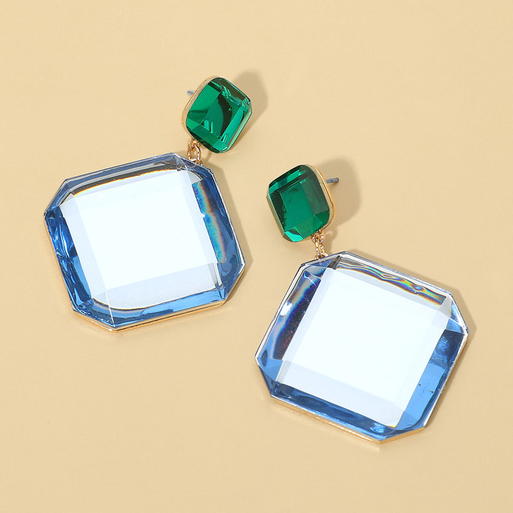 Faceted Geometric Stone Drop Earrings