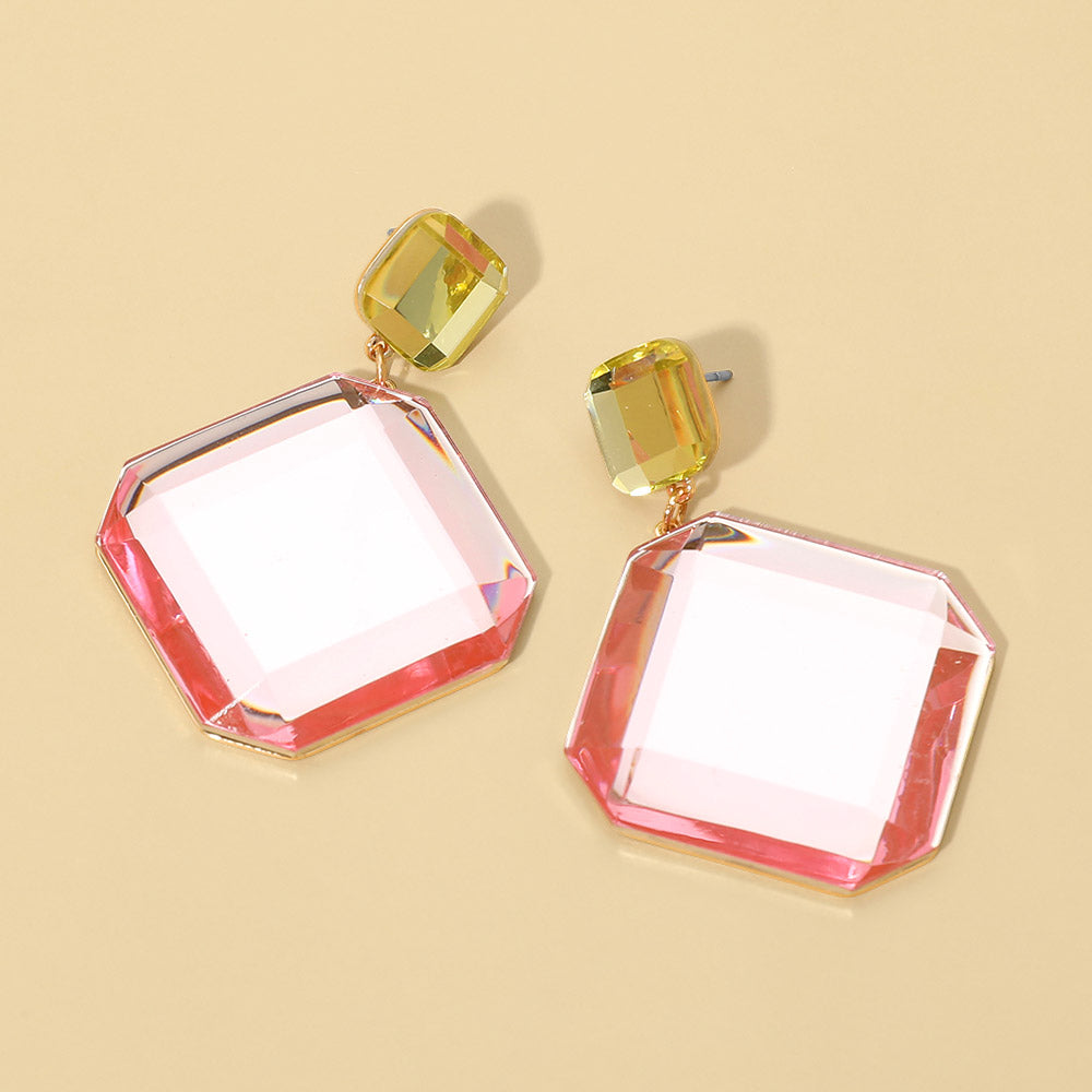 Faceted Geometric Stone Drop Earrings