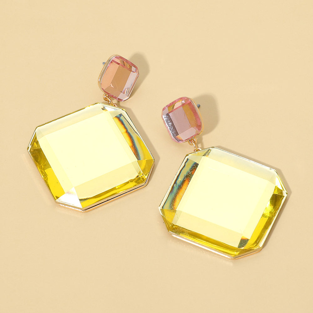 Faceted Geometric Stone Drop Earrings