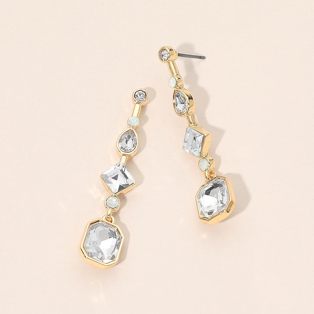 Geometric Linear Stone Cluster Link Drop Earrings