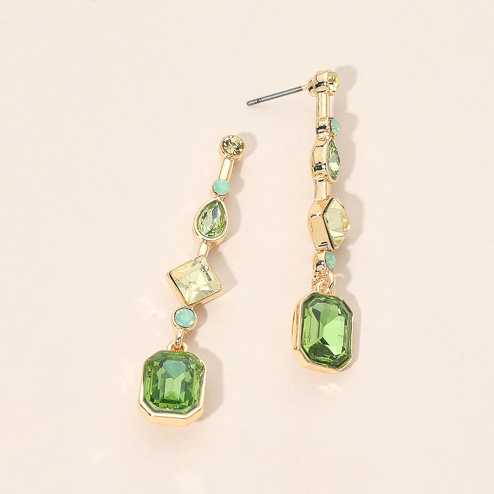 Geometric Linear Stone Cluster Link Drop Earrings