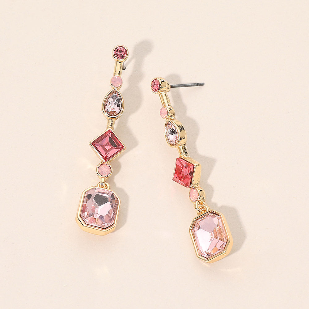 Geometric Linear Stone Cluster Link Drop Earrings