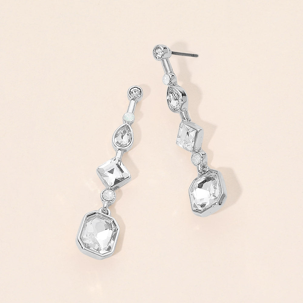 Geometric Linear Stone Cluster Link Drop Earrings