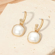 Square Pearl Drop Hoop Earrings