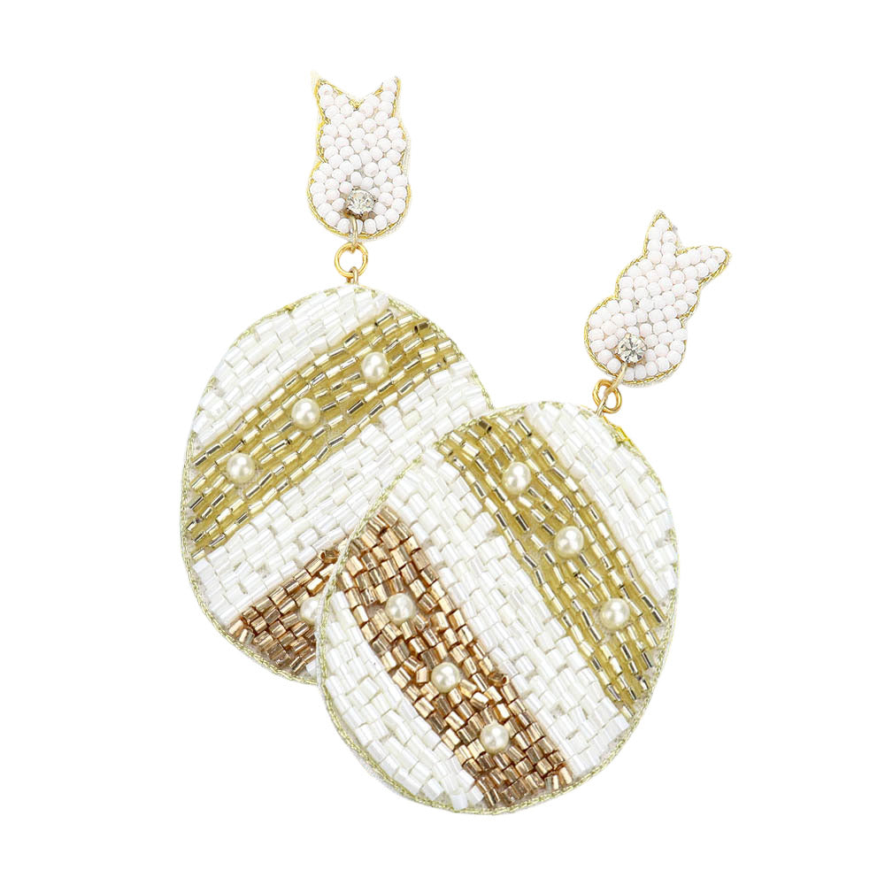 Felt Back Beaded Easter Bunny Egg Link Dangle Earrings