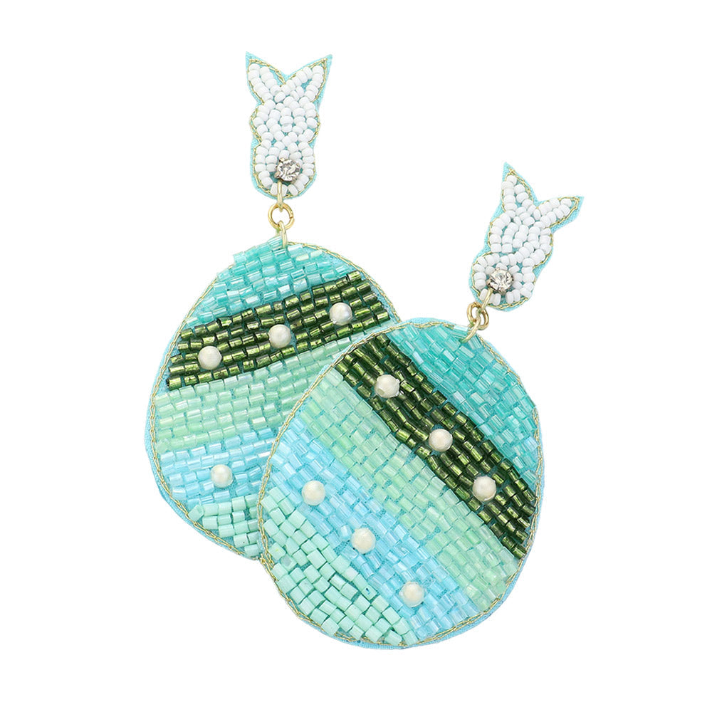 Felt Back Beaded Easter Bunny Egg Link Dangle Earrings