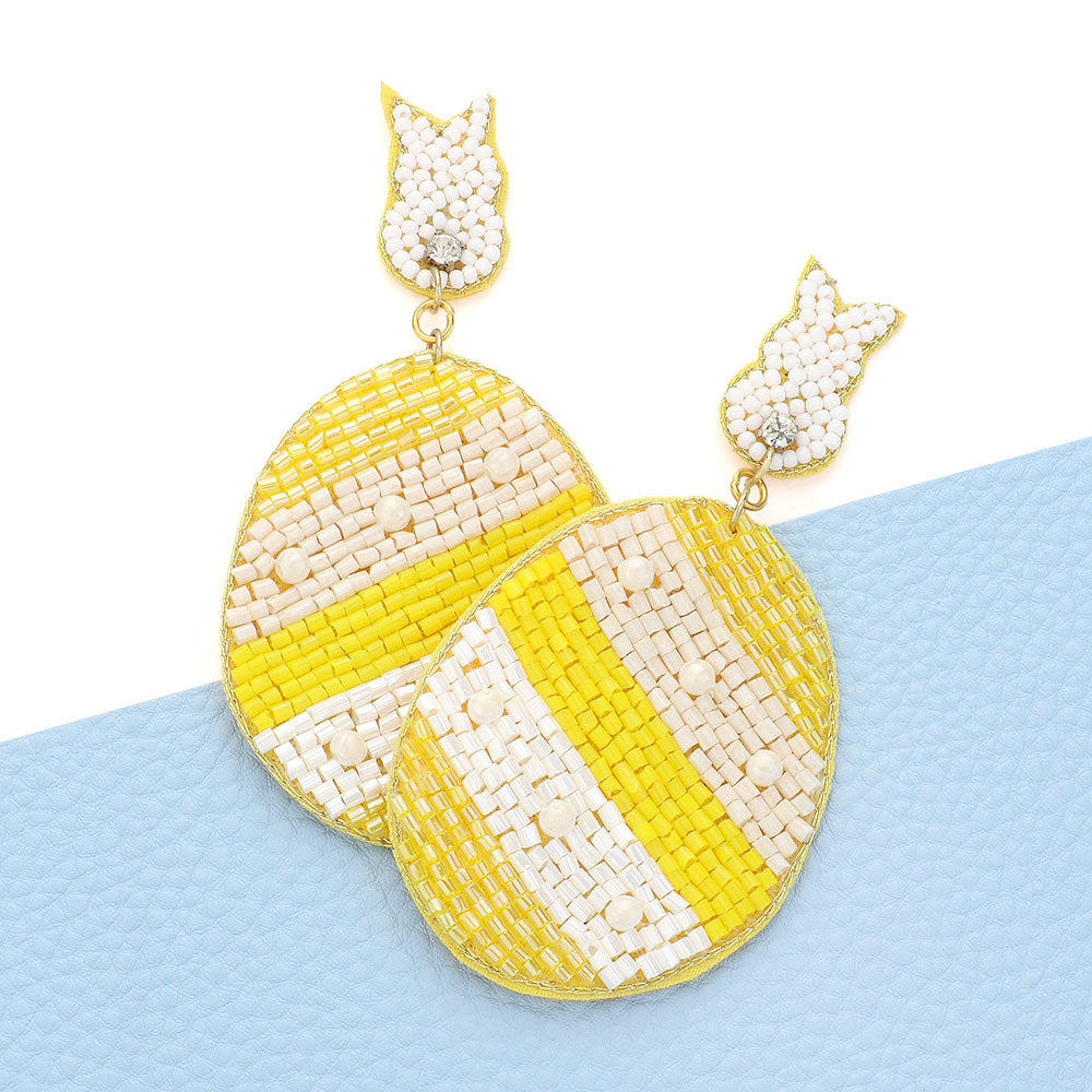 Felt Back Beaded Easter Bunny Egg Link Dangle Earrings