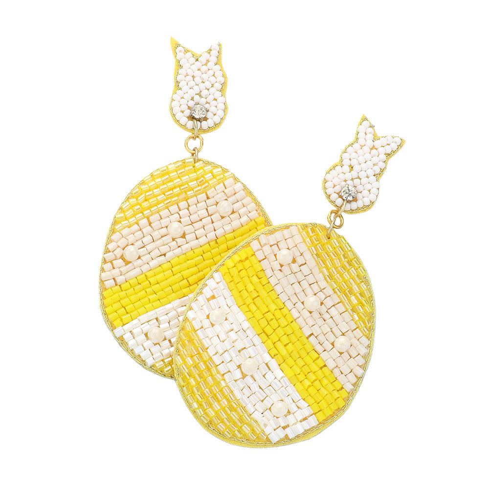Felt Back Beaded Easter Bunny Egg Link Dangle Earrings