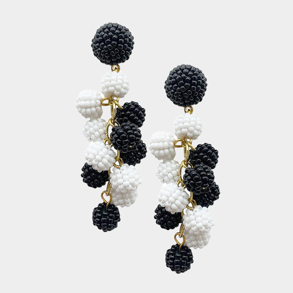 Seed Beaded Ball Cluster Vine Dangle Earrings