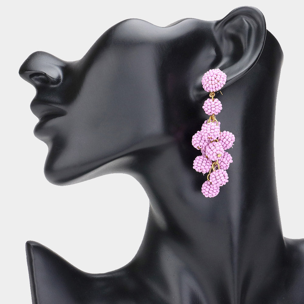 Seed Beaded Ball Cluster Vine Dangle Earrings