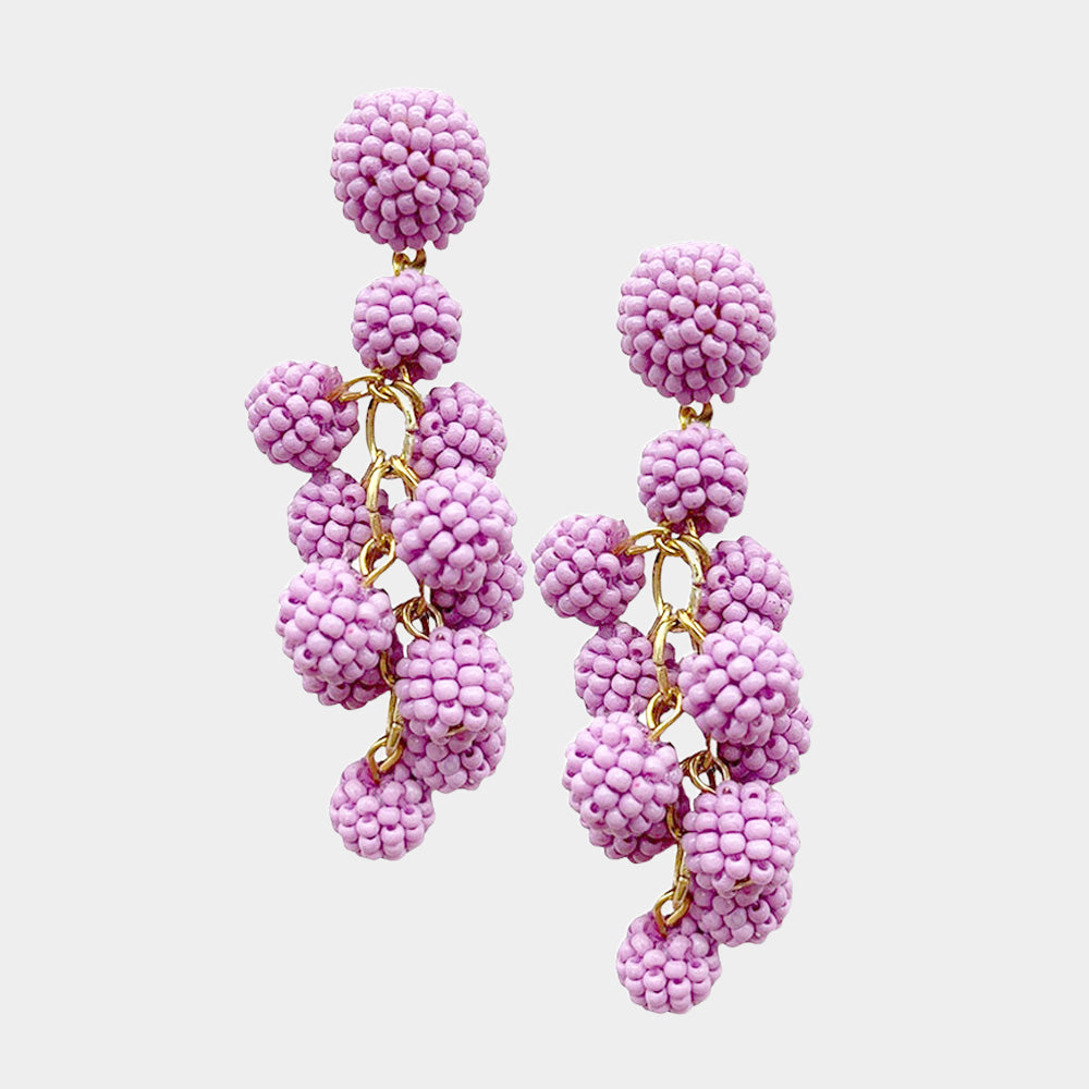 Seed Beaded Ball Cluster Vine Dangle Earrings