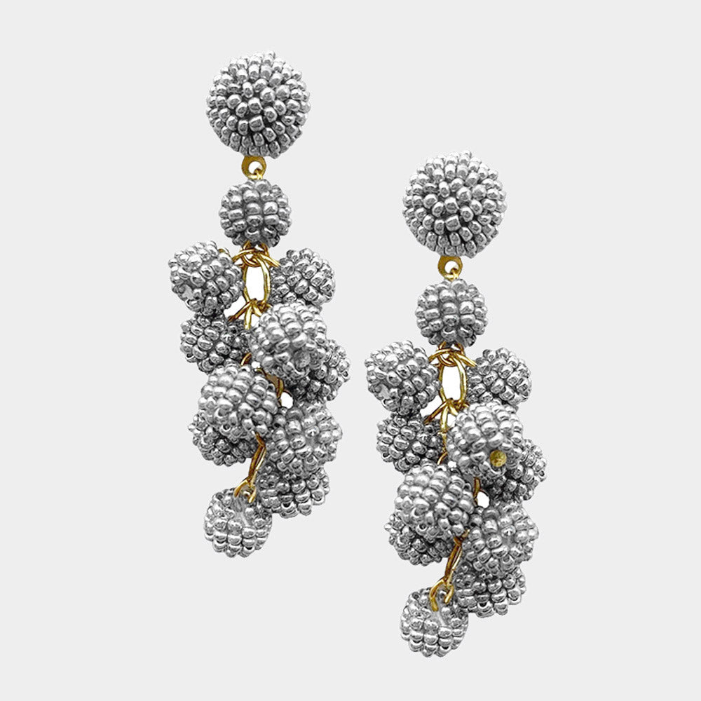 Seed Beaded Ball Cluster Vine Dangle Earrings