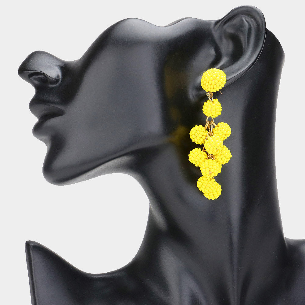Seed Beaded Ball Cluster Vine Dangle Earrings