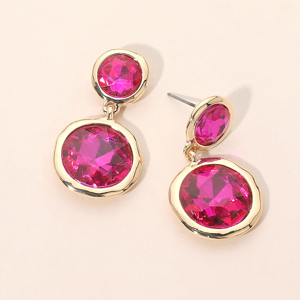 Dual Round Stone Drop Earrings
