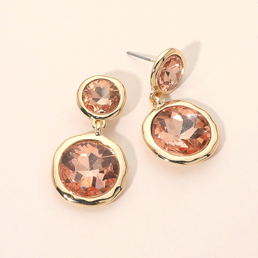 Dual Round Stone Drop Earrings