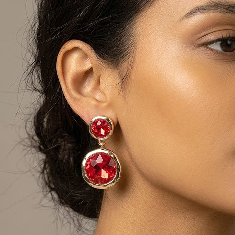 Dual Round Stone Drop Earrings