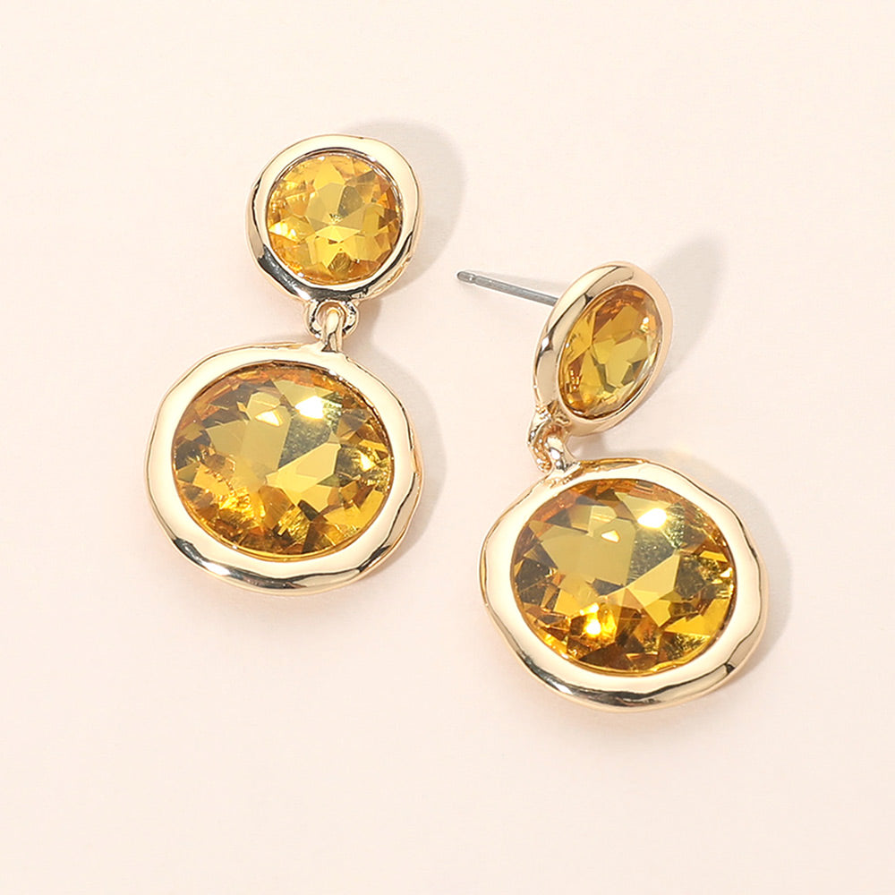 Dual Round Stone Drop Earrings