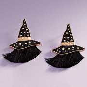 Enamel Witch Hat with Tassel Earrings