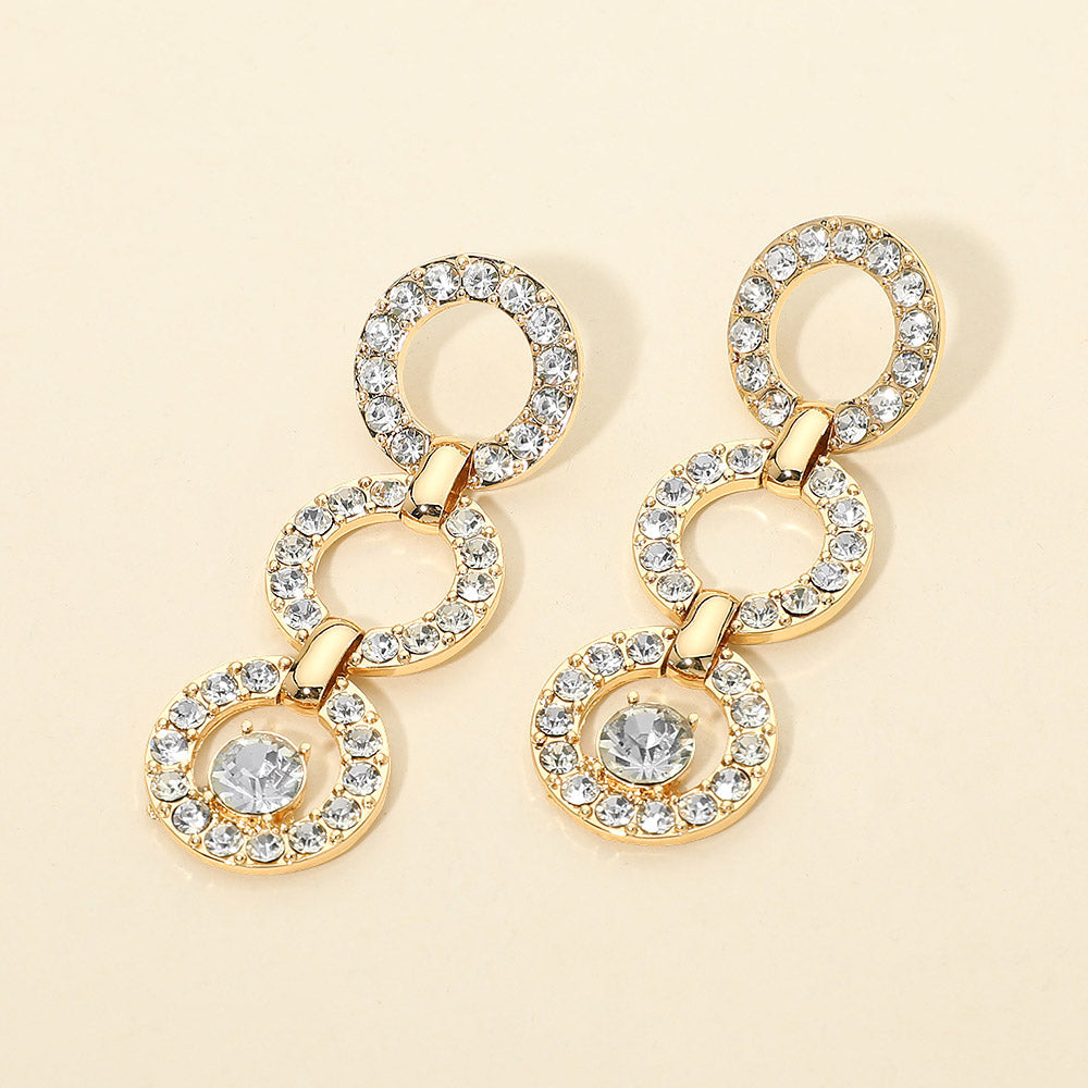 Gold Dipped Rhinestone Circle Link Drop Earrings
