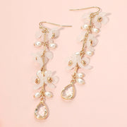 Teardrop Stone Tip Layered Floral Drop Earrings