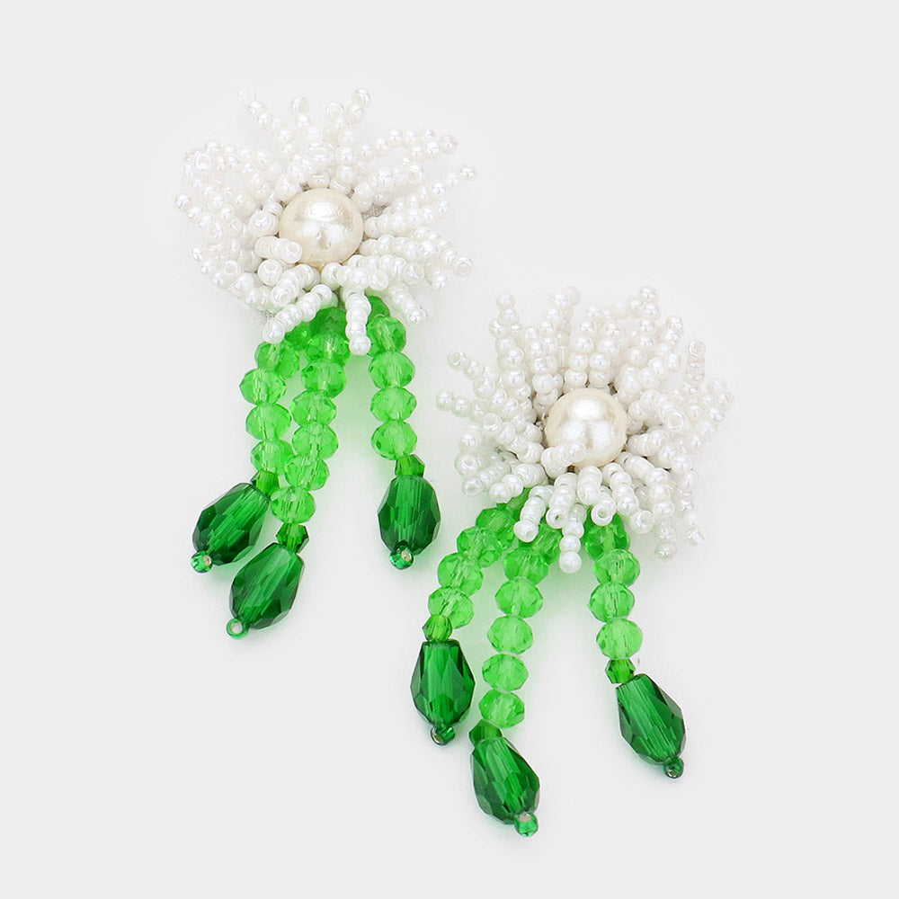 Seed Beaded Flower Accented Earrings